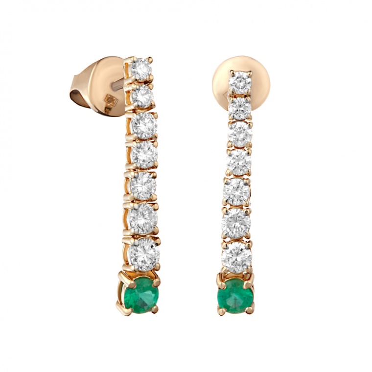 Emerald and Diamonds Yellow Gold Earrings.