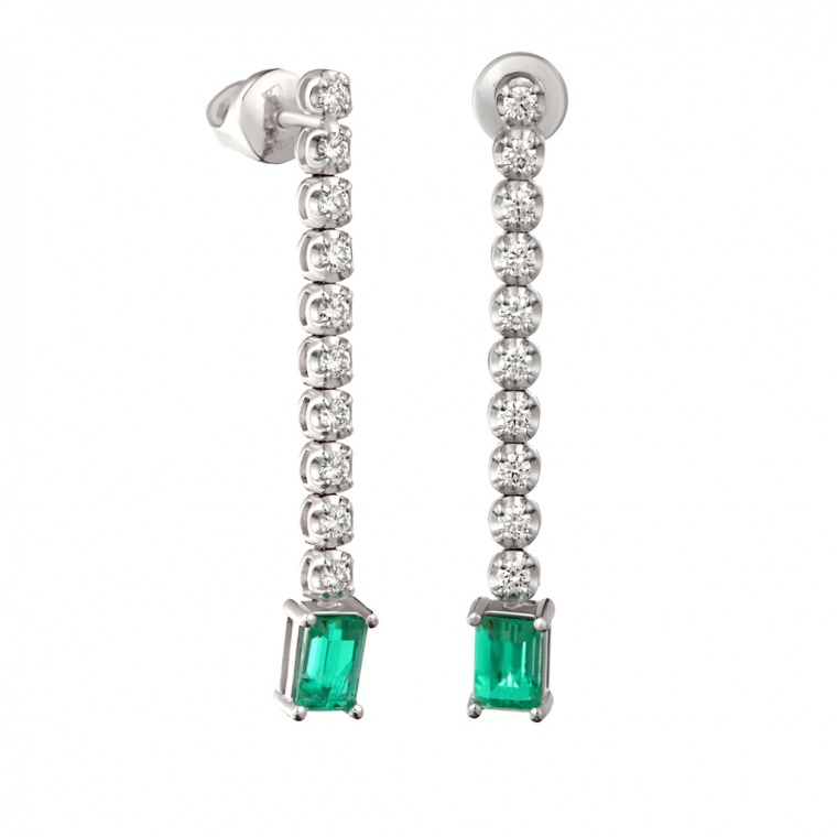 Emerald and Diamonds White Gold Earring "Emerald".