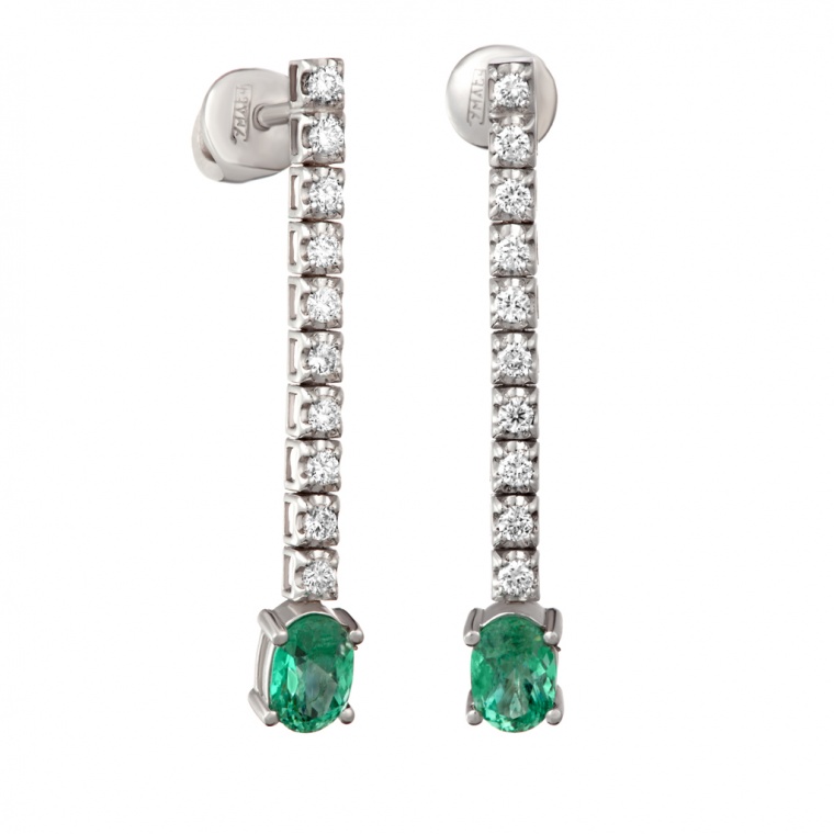 Emerald and Diamonds White Gold Earring "Oval".