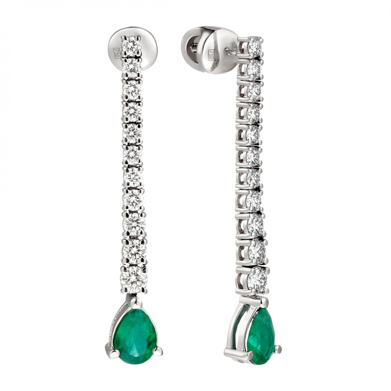 Emerald and Diamonds White Gold Earring "Drop".