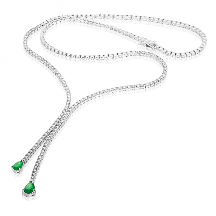 Emerald and Diamond White Gold Necklace.