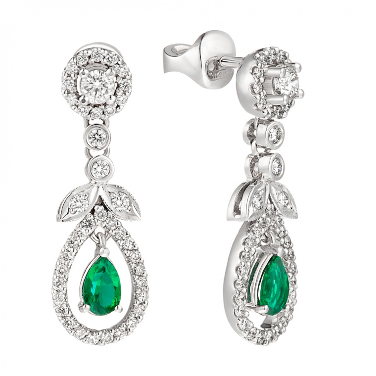 Emerald and Diamonds White Gold Stud Earring "Lady".