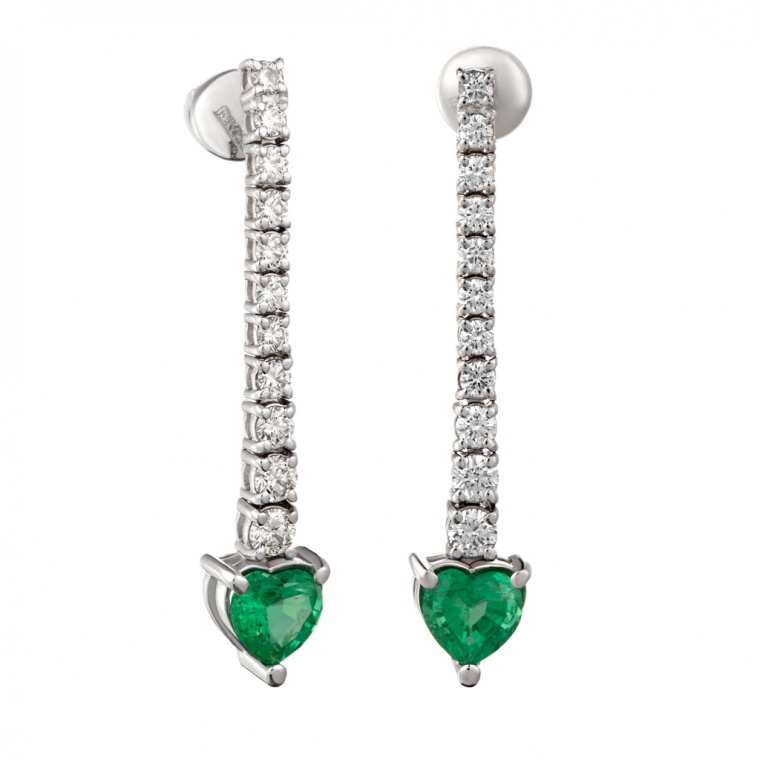 Emerald and Diamonds White Gold Earring "Heart".