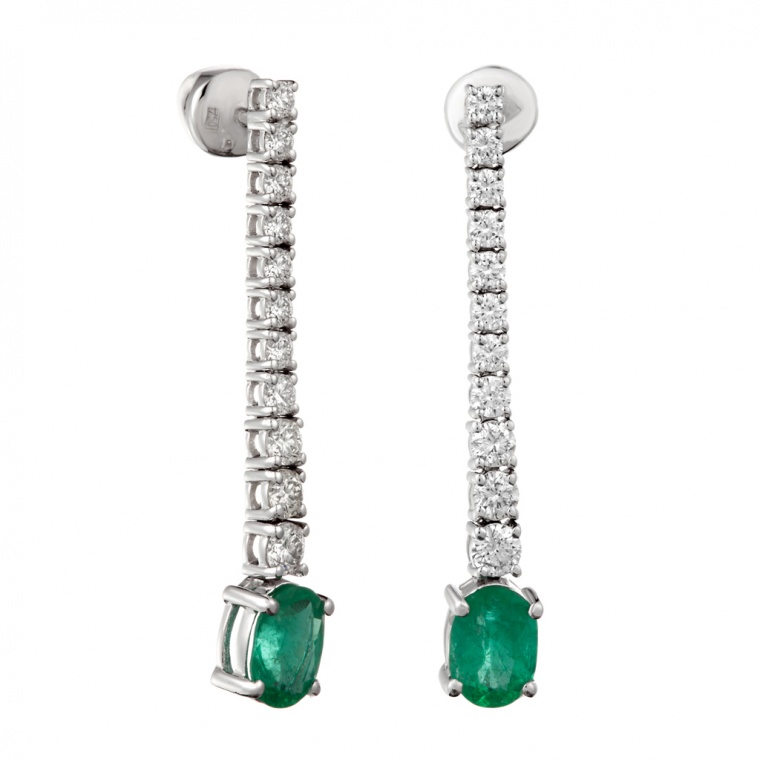 Emerald and Diamonds White Gold Earring "Big Oval".