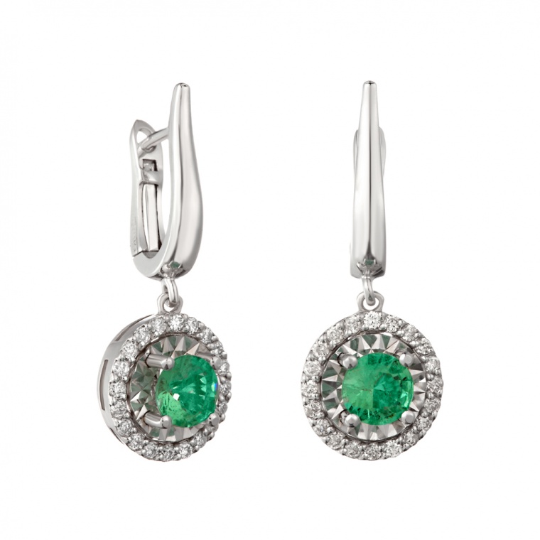 Emerald and Diamonds White Gold Earring "Princess".