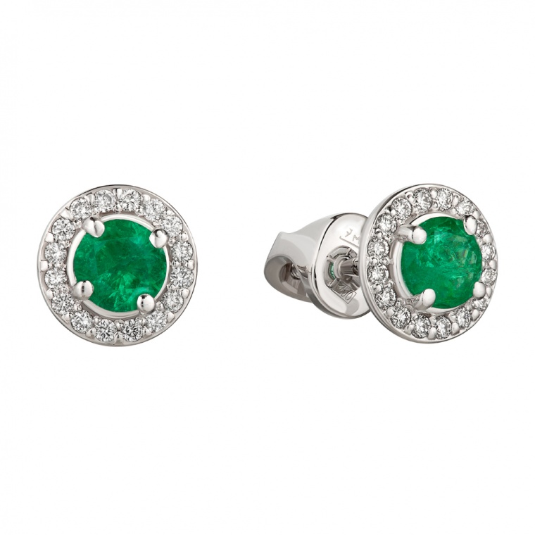 Emerald and Diamonds White Gold Stud Earring "Empress".
